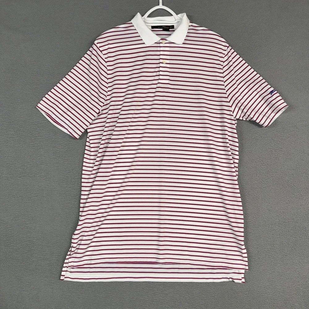 Ralph Lauren RLX Polo Shirt Mens Large White Red Striped Stretch Embroidered